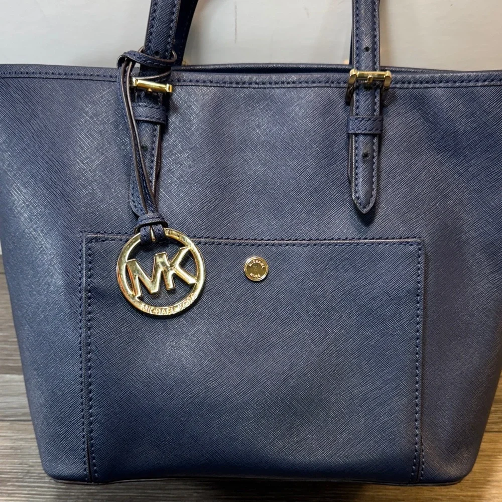 Michael Kors navy Blue Tote with Gold Accents